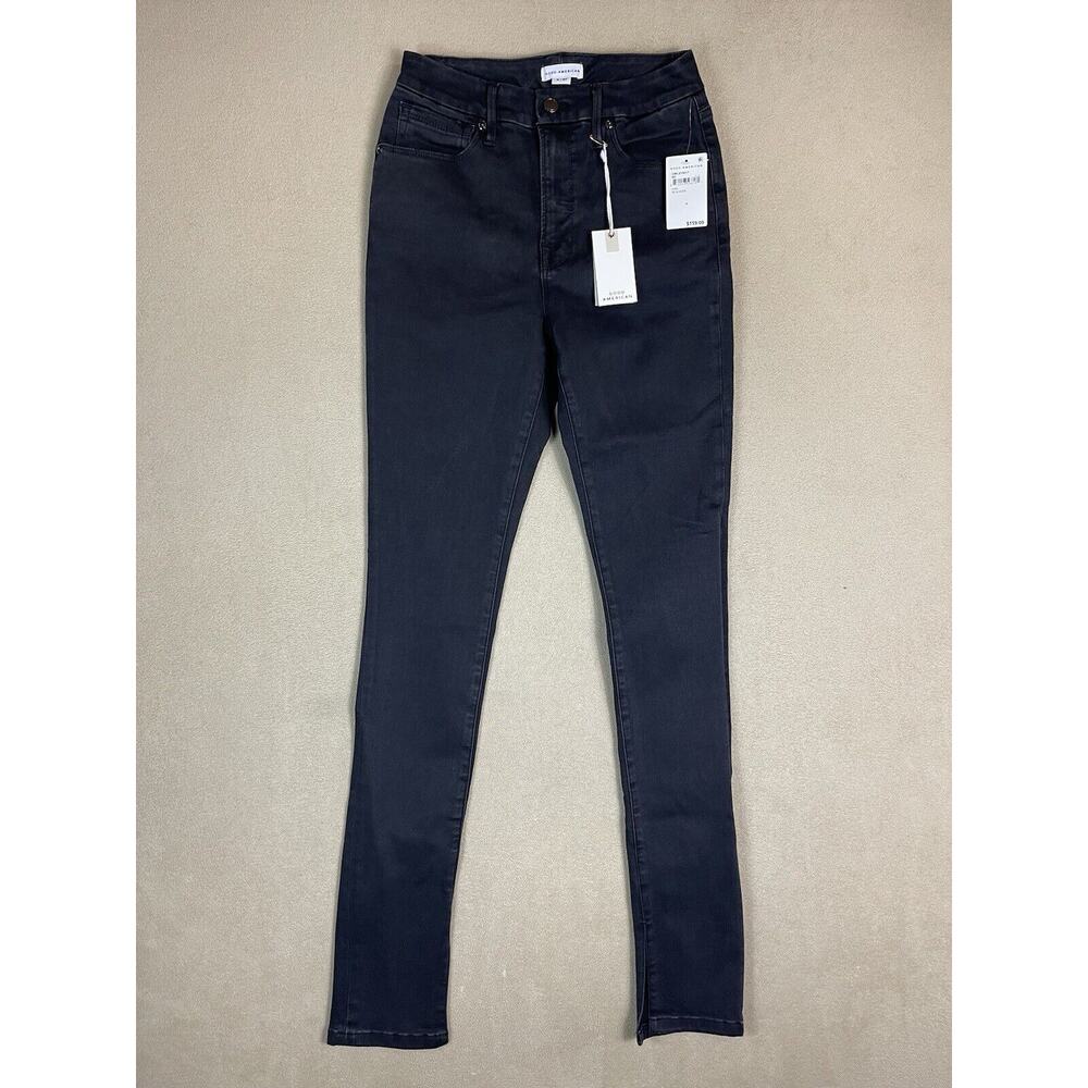 Good American Jeans Womens 4/27 Black Good Waist Skinny Slit Adult NWT